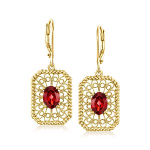 Ross-Simons Granat Filigrane Tropfen Ohrringe in 18kt Gold über Sterling