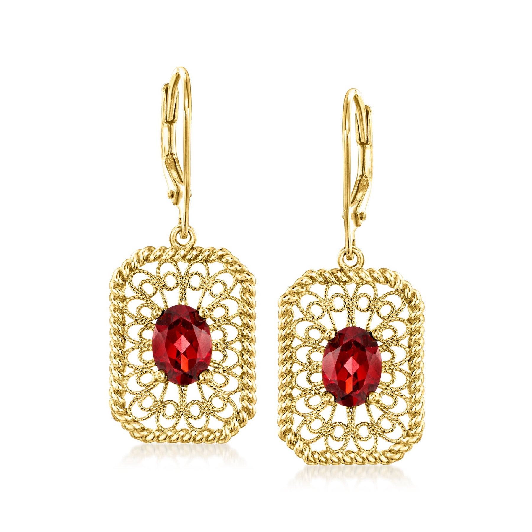 Ross-Simons Granat Filigrane Tropfen Ohrringe in 18kt Gold über Sterling