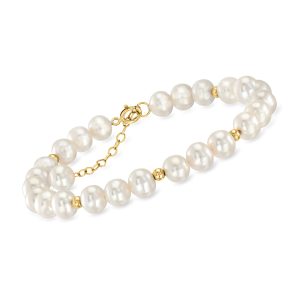 Ross-Simons 6.5-7mm Cultured Pearl and 14kt Gelbgold Perlen Station Armband