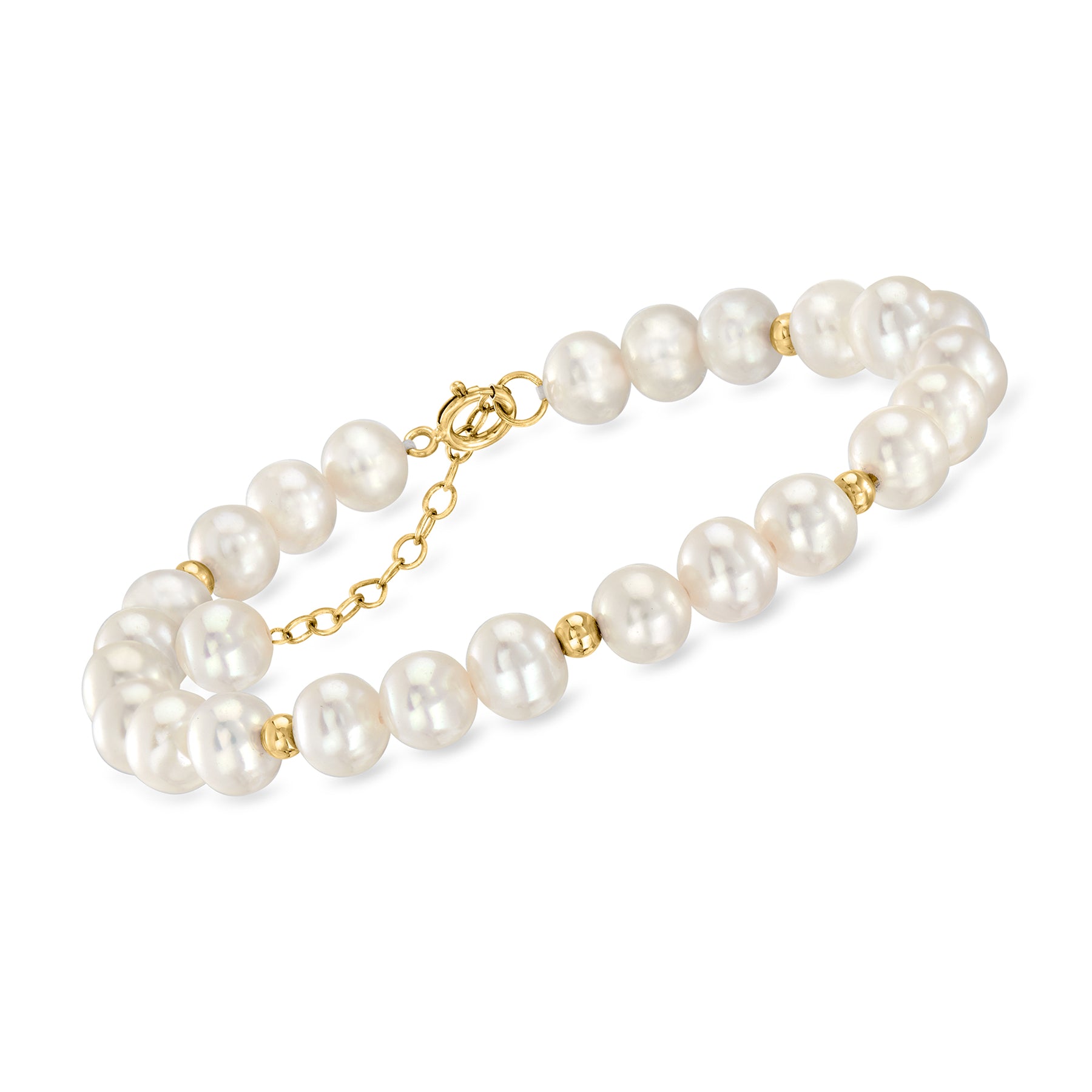 Ross-Simons 6.5-7mm kultivierte Perle und 14kt Gelbgold Bead Station Armband