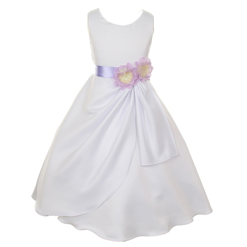 Kleine Mädchen Weiß Flieder Braut Dull Satin Pailletten Blumen Anlass Kleid 2-6