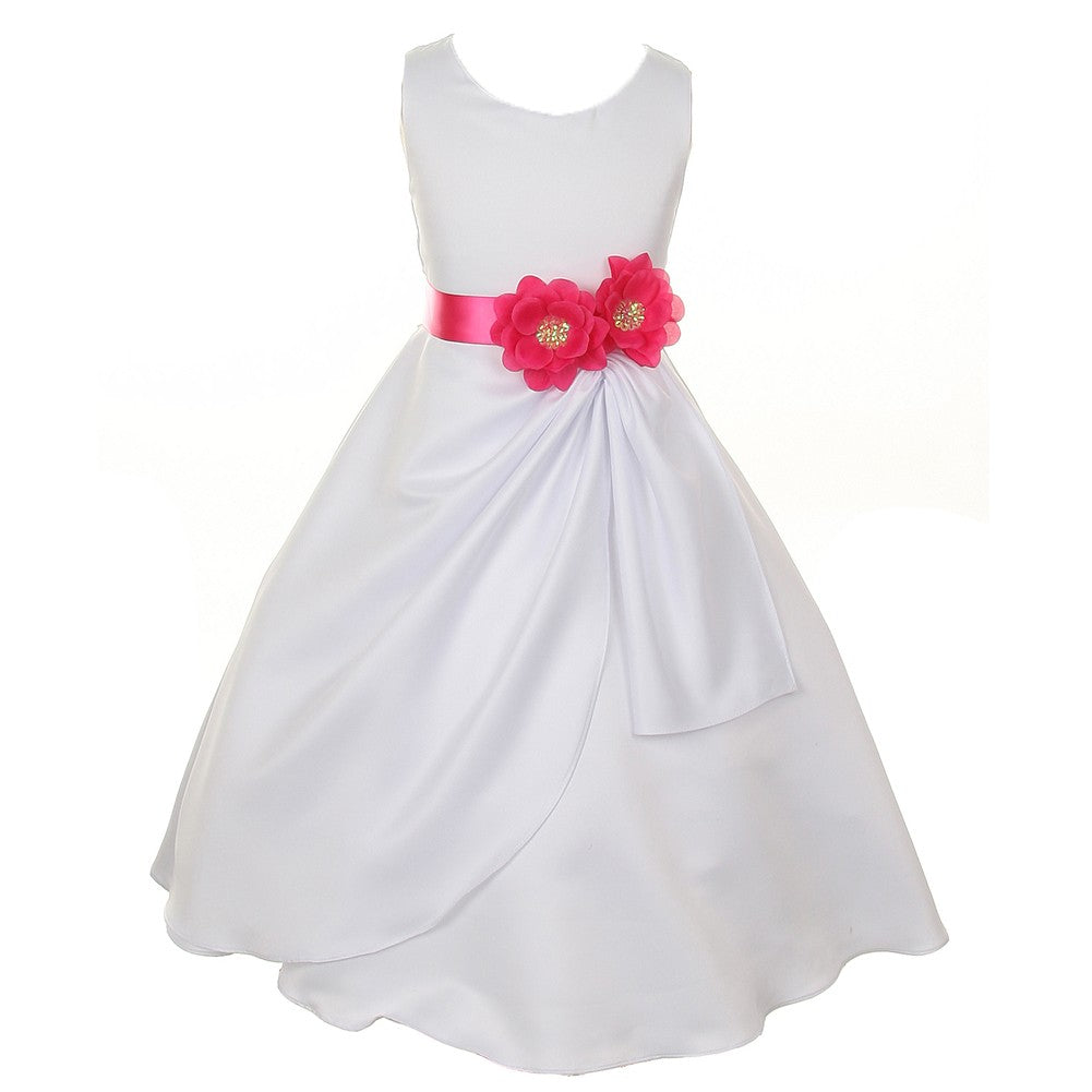 Große Mädchen Weiß Fuchsia Braut Dull Satin Pailletten Blumen Anlass Kleid 8-14