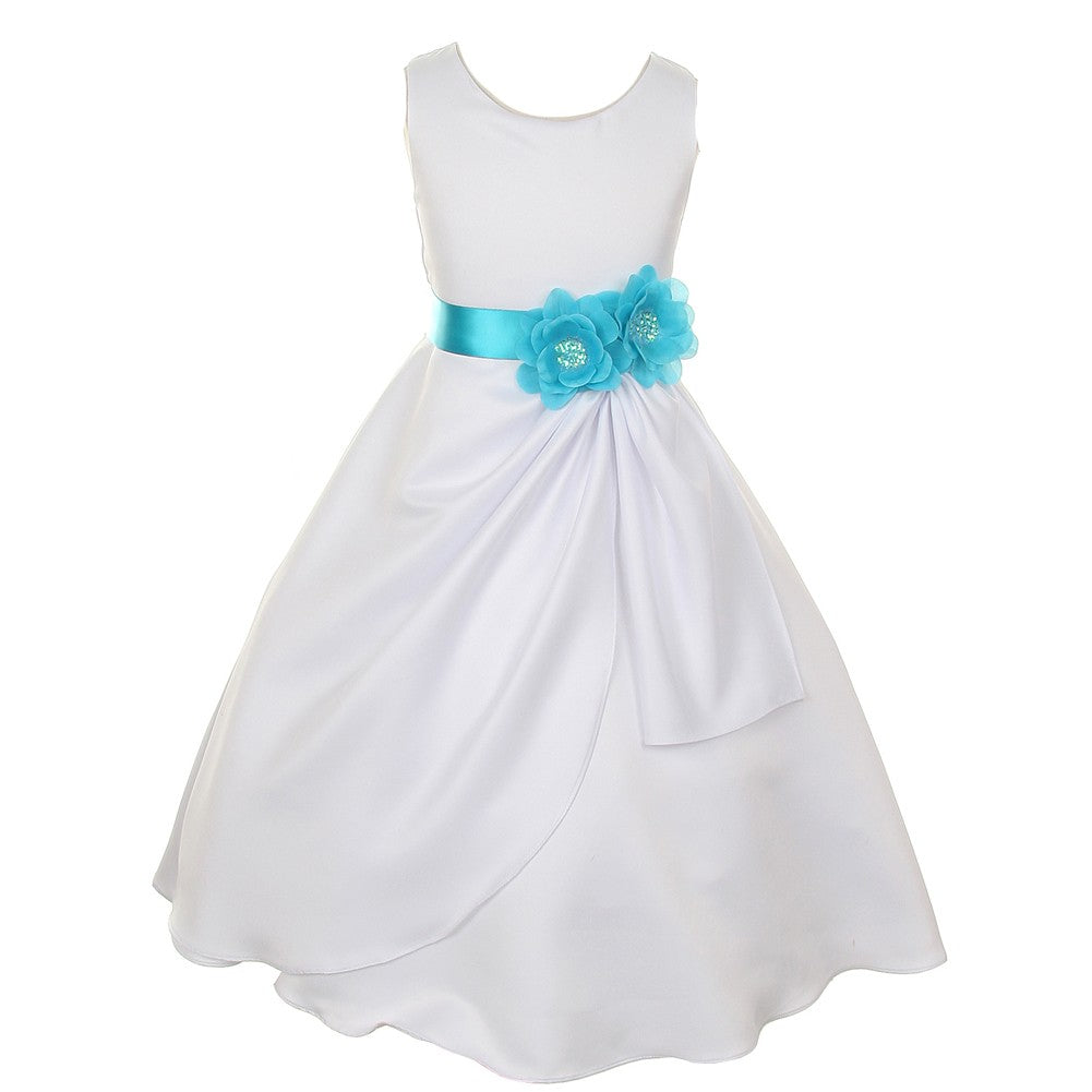Kleine Mädchen Weiß Türkis Braut Dull Satin Pailletten Blumen Anlass Kleid 2-6