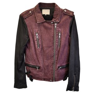 IRO Bicolor Moto Jacke aus burgundigem und schwarzem Leder 7733762555964