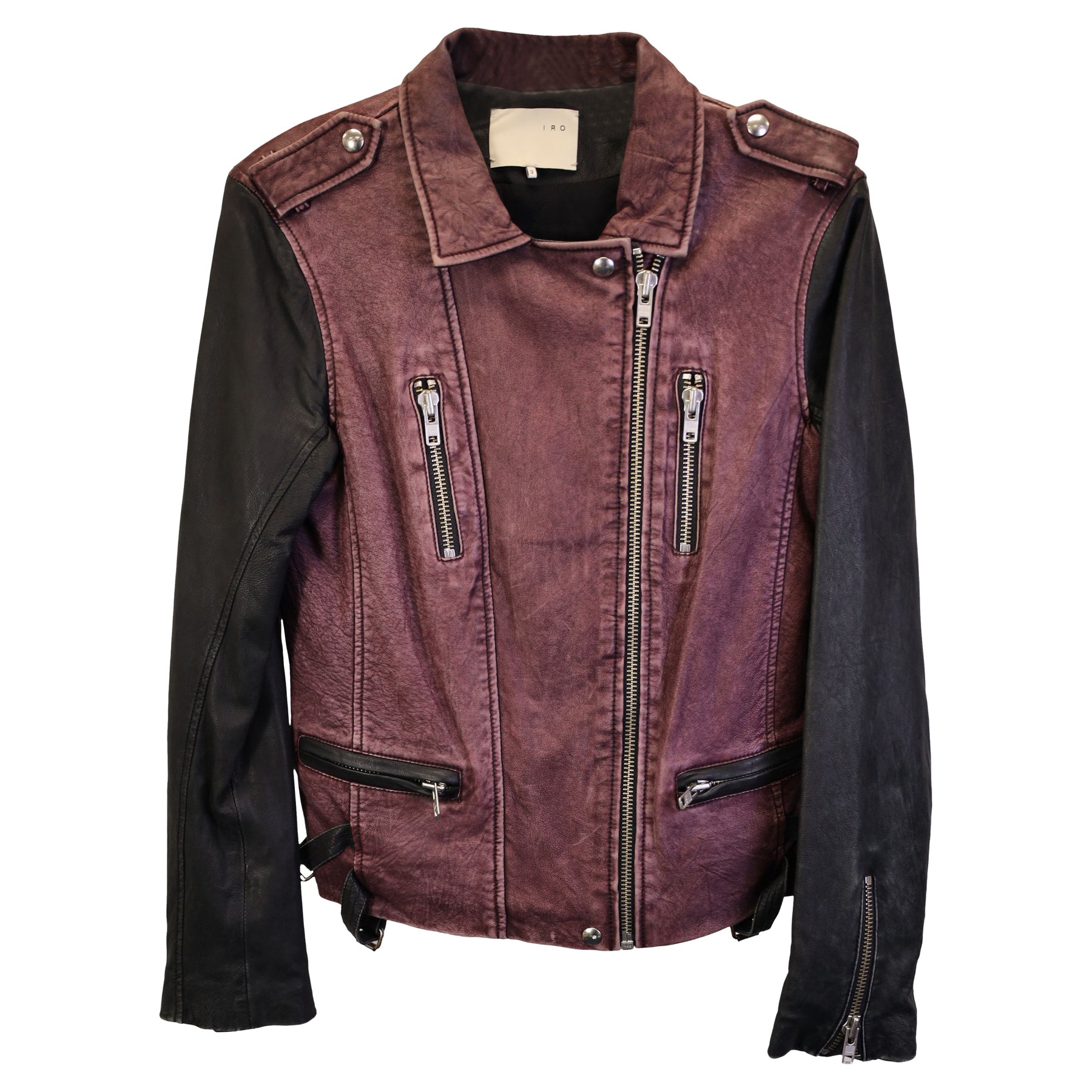 IRO Bicolor Motorradjacke in Burgund und schwarzem Leder