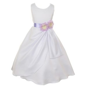große Mädchen weiß lila Braut stumpf Satin Pailletten Blumen Anlass Kleid 8-14