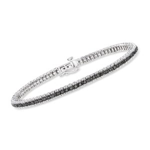 Ross-Simons Schwarzes und weißes Diamant Tennisarmband in Sterling Silber