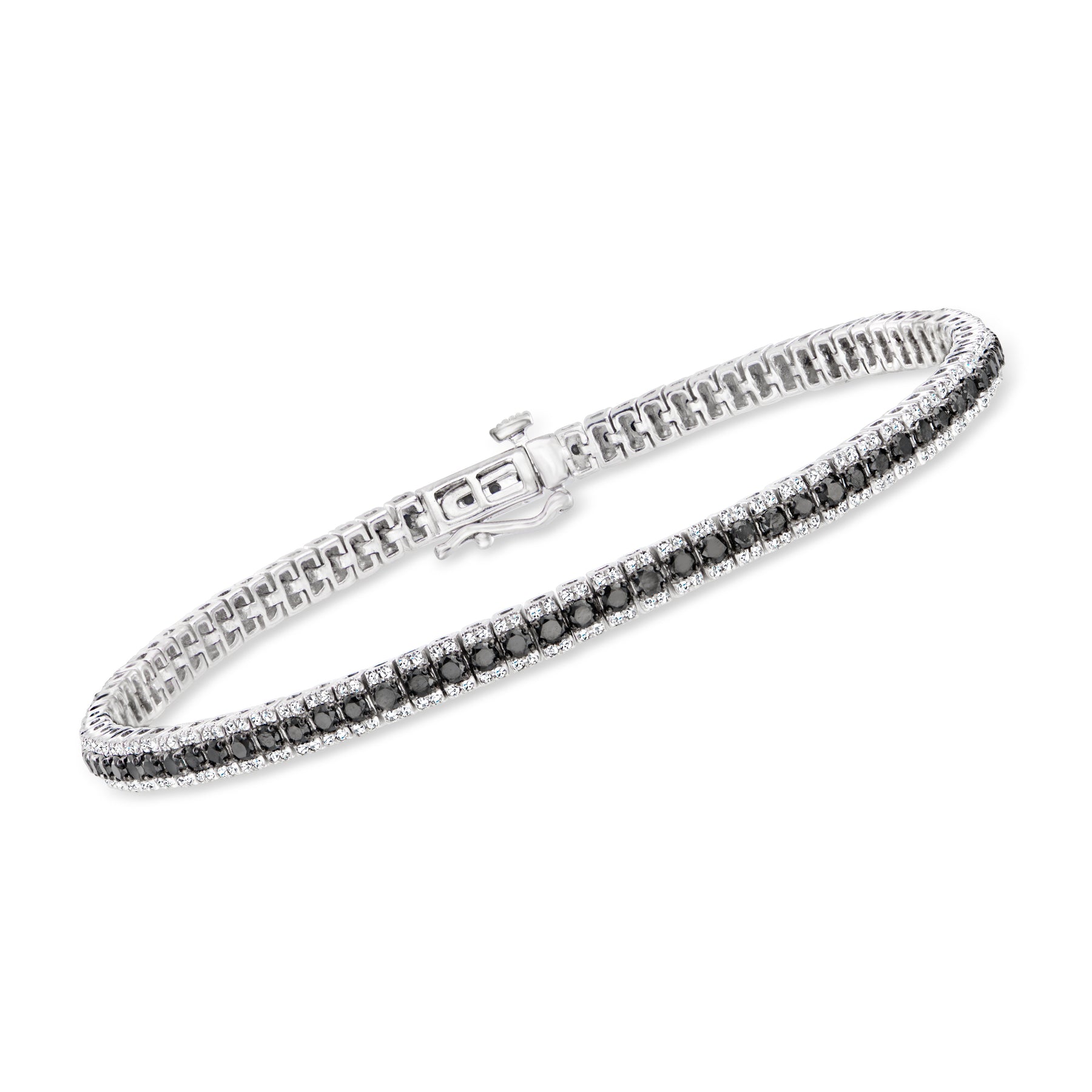 Ross-Simons Schwarzes und weißes Diamant Tennisarmband in Sterling Silber