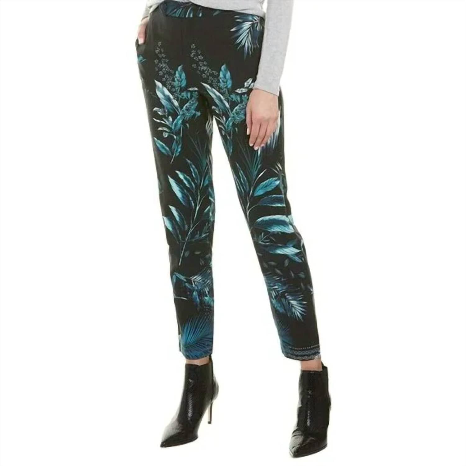 Taja Tropical Muster Hose in Blau Schwarz