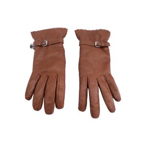 Moschino Lined Handschuhe mit Herz Detail in braunem Leder