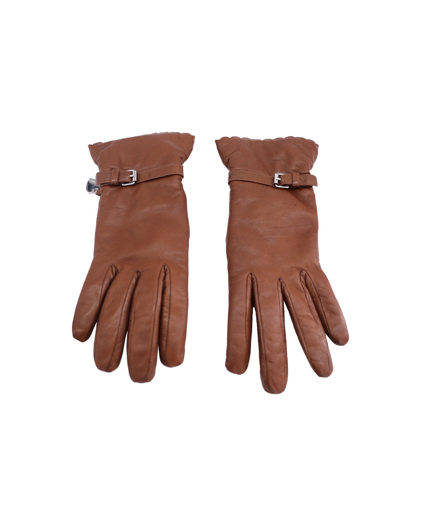 Moschino Gefütterte Handschuhe mit Herzdetail aus braunem Leder