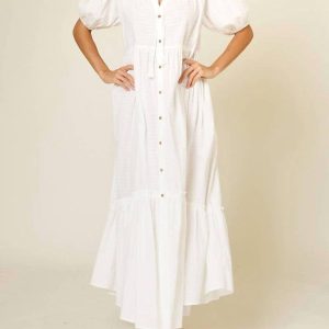 Button Maxikleid in weiß
