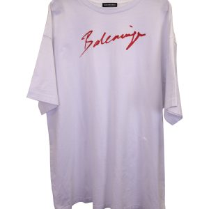 Balenciaga Signature Logo T-Shirt aus weißer Baumwolle 7733777170492