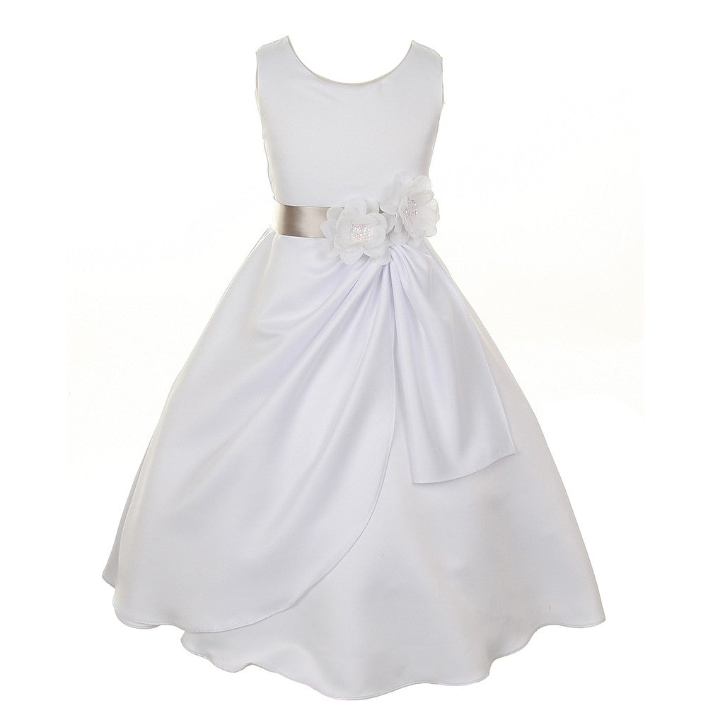 Kleine Mädchen Weiß Silber Braut Dull Satin Pailletten Blumen Anlass Kleid 2-6