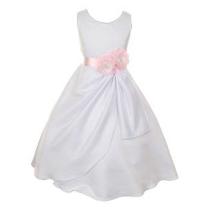 große Mädchen weiß rosa Braut stumpf Satin Pailletten Blumen Anlass Kleid 8-14