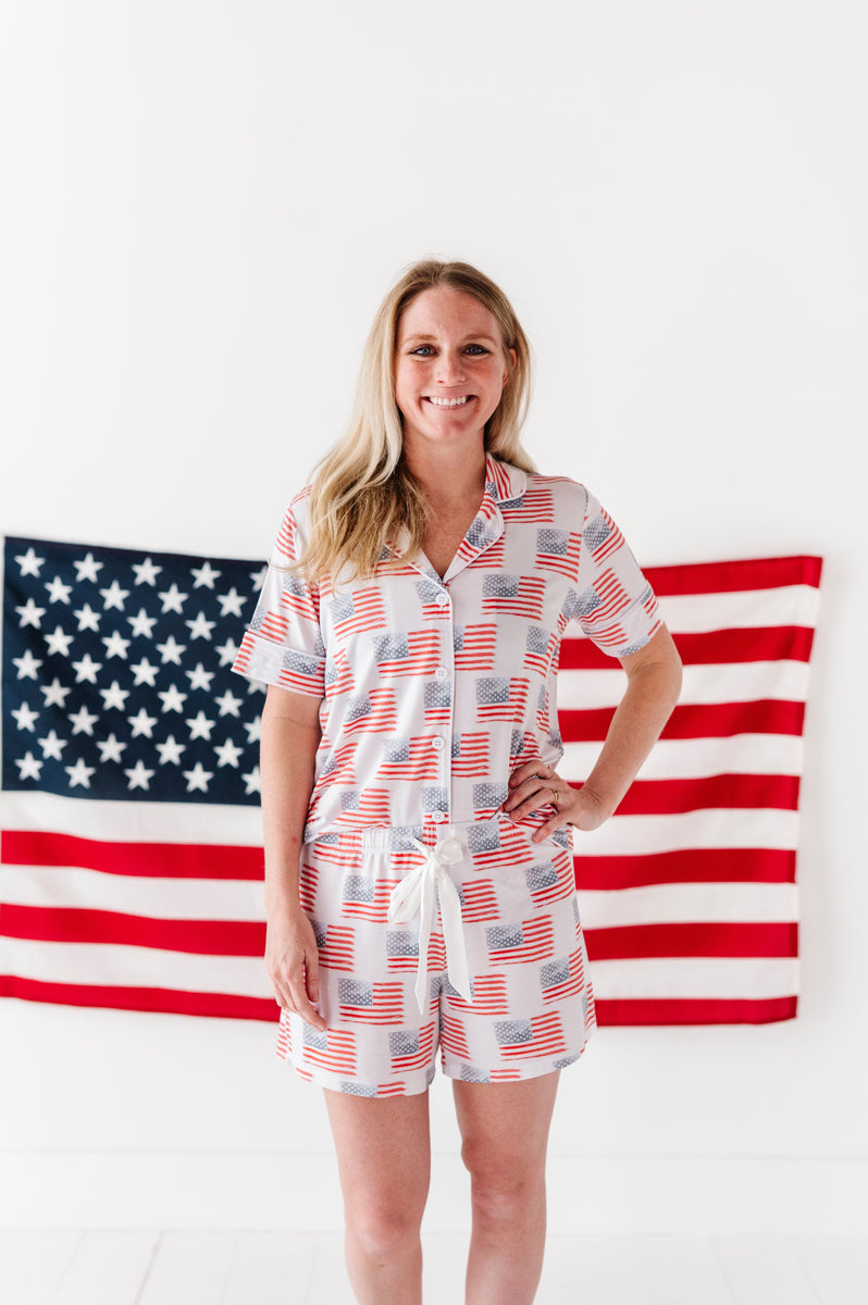 Amerikanische Flagge Damen mit Knopfleiste kurz Set