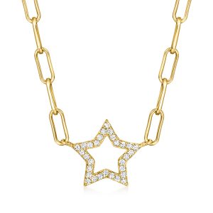 Ross-Simons CZ Stern Papier Clip Link Halskette in 18kt Gold über Sterling