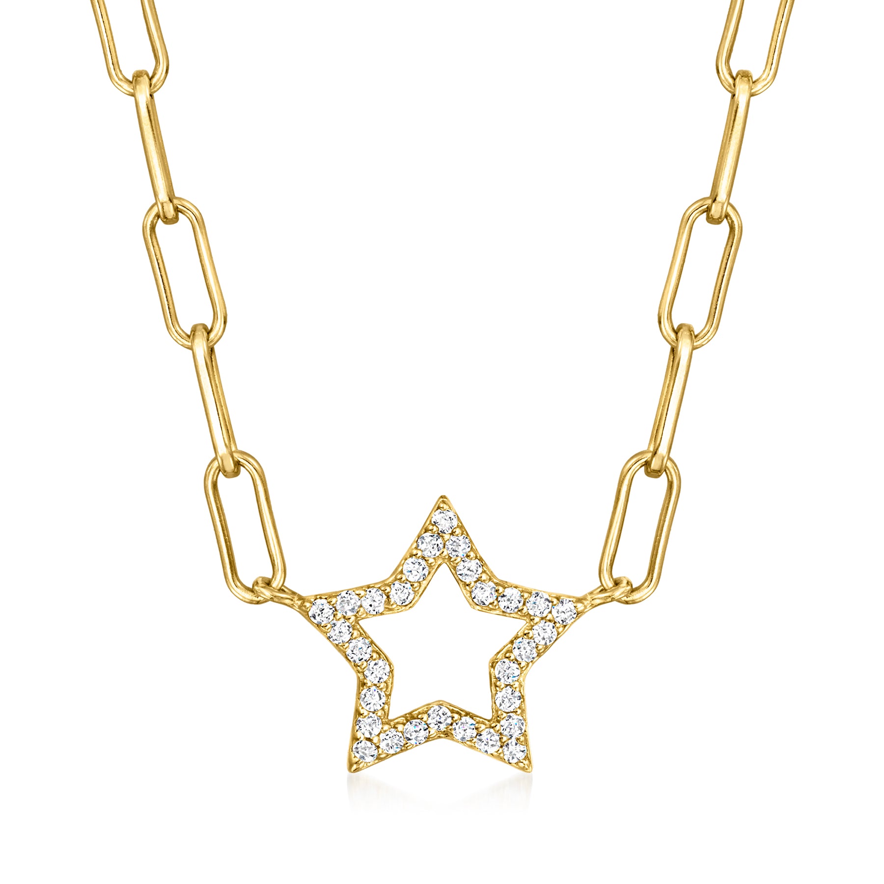 Ross-Simons CZ Stern Papier Clip Link Halskette in 18kt Gold über Sterling