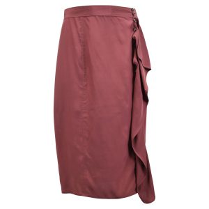 Yves Saint Laurent Gestreifter Midirock aus Seide in Burgund