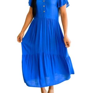 Drift Away Tiered Midikleid in königsblau 7733778612284