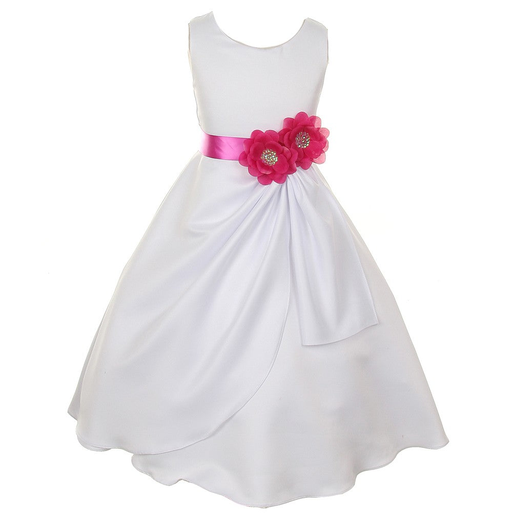 Große Mädchen Weiß Magenta Braut Dull Satin Pailletten Blumen Anlass Kleid 8-14