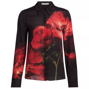 Alice + olivia Brady Slim mit Knopfleiste Hemd, Pfingstrose Blütenblätter heller Rubin