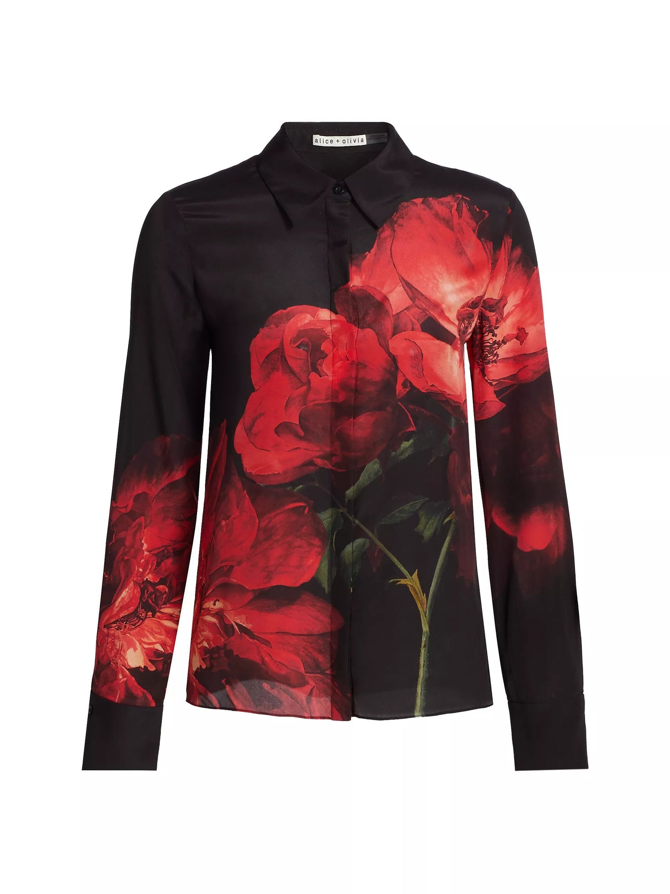 Alice + olivia Brady Slim mit Knopfleiste Hemd, Pfingstrose Blütenblätter heller Rubin