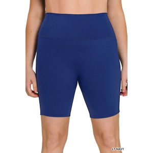 hoher Bund breiten Bund Biker Shorts in Light Marineblau 7733795749948