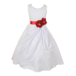 große Mädchen weiß rot Braut stumpf Satin Pailletten Blumen Anlass Kleid 8-14