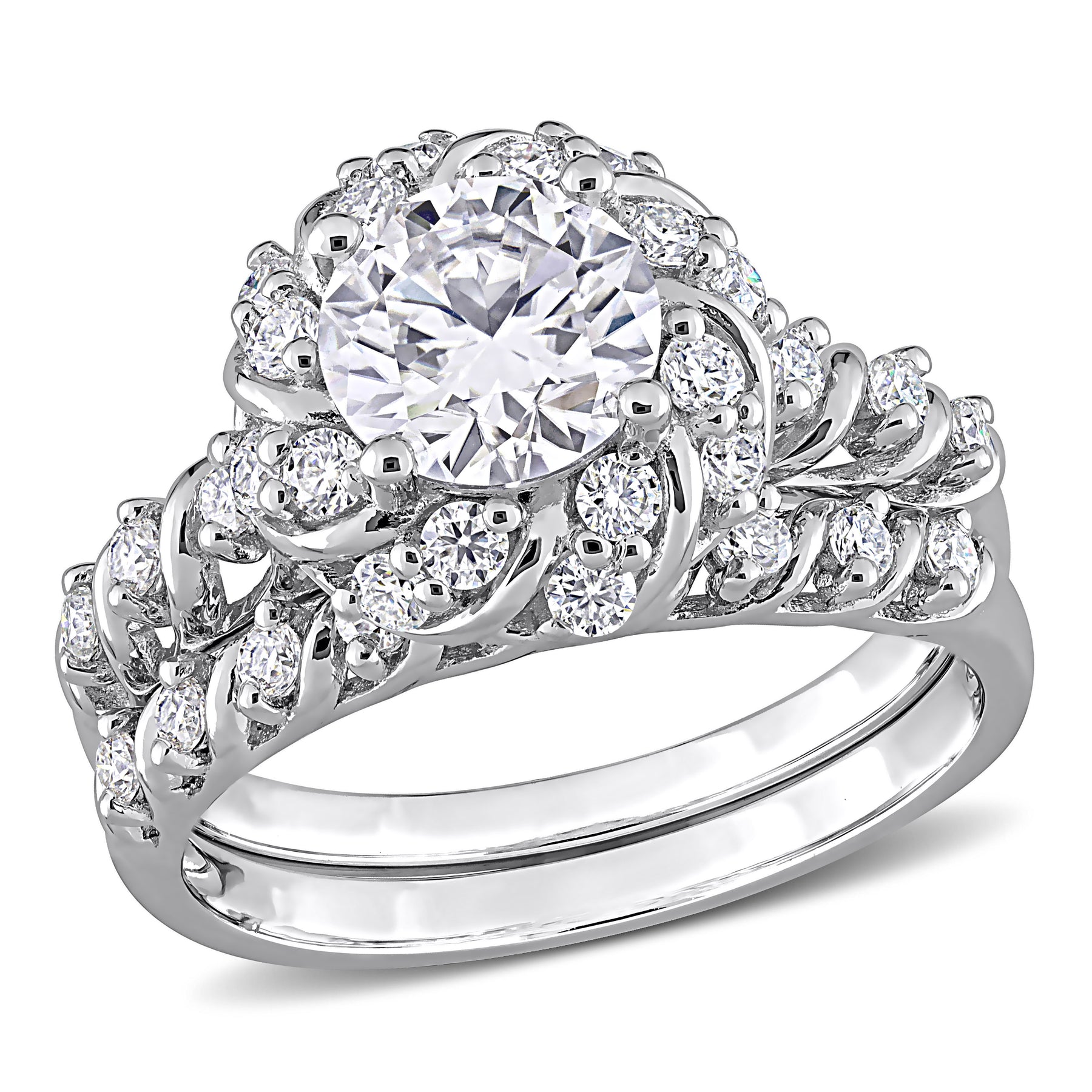 Mimi & Max 1 7/8ct DEW erstellt Moissanit Halo Bridal Ring Set in Sterling Silber