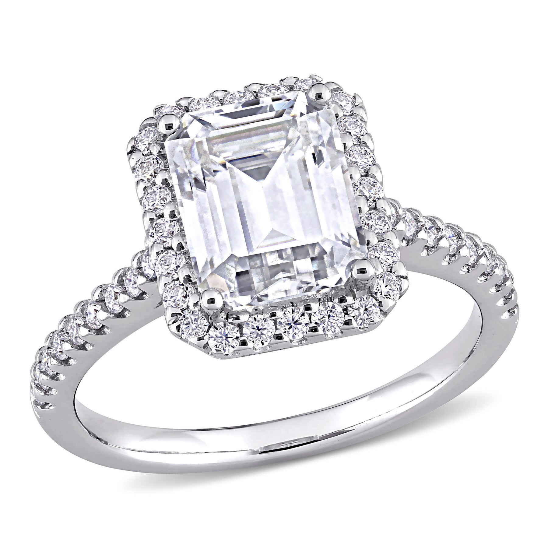 Mimi & Max 2 7/8ct DEW Emerald Created Moissanit Halo Verlobungsring aus 10 Karat Weißgold