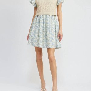 Egret Kleid in natur hellblau