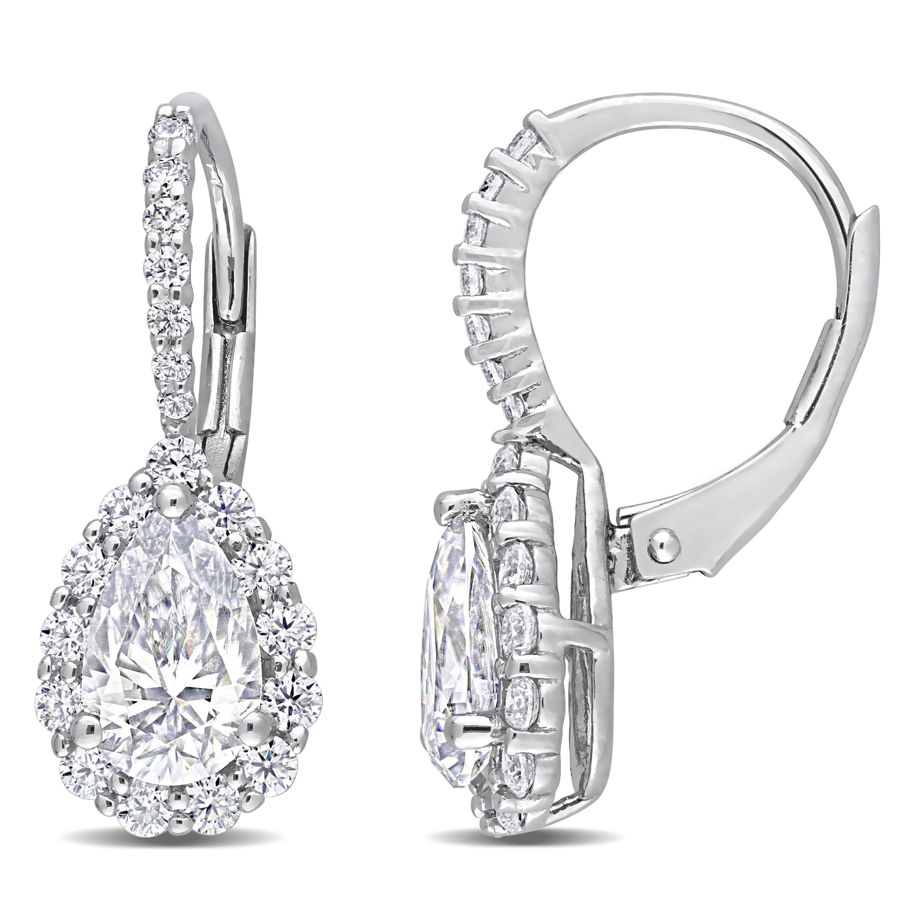Mimi & Max 2 5/8ct DEW erstellt Moissanit Teardrop Halo Leverback Ohrringe in Sterling Silber