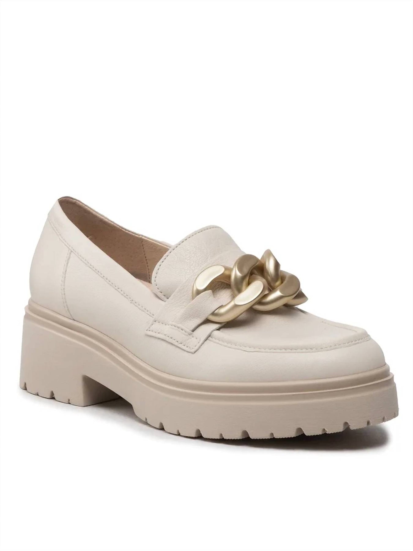 Damen grob Loafer in Creme / Gold Ornament