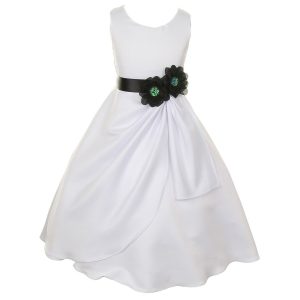 große Mädchen weiß schwarz Braut stumpf Satin Pailletten Blumen Anlass Kleid 8-14