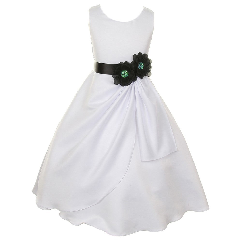 Große Mädchen Weiß Schwarz Braut Dull Satin Pailletten Blumen Anlass Kleid 8-14
