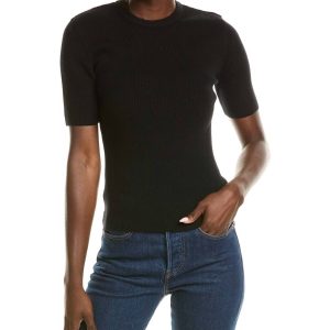 Salma gerippter Kurzarmpullover in schwarz