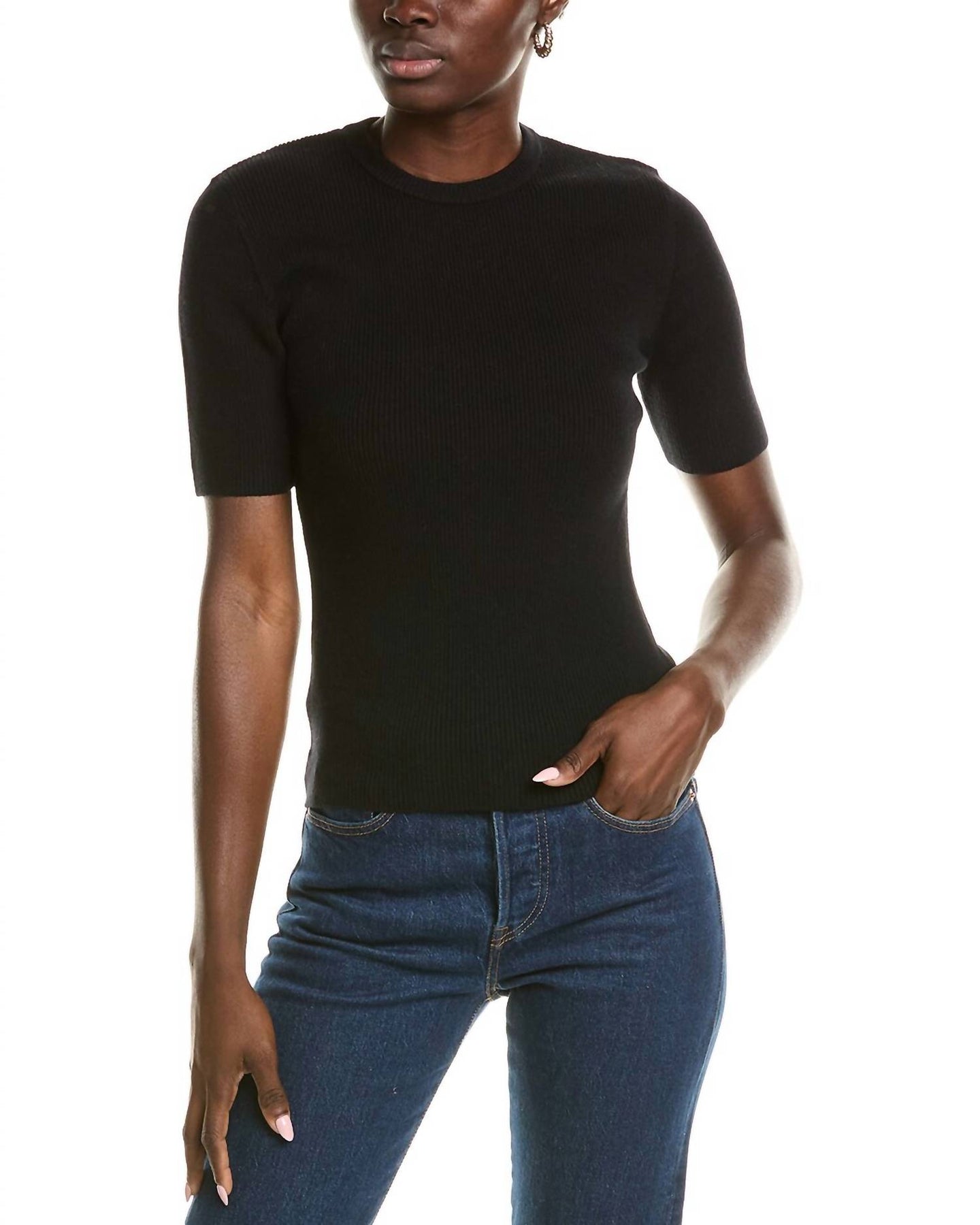 Salma gerippter Kurzarmpullover in Schwarz