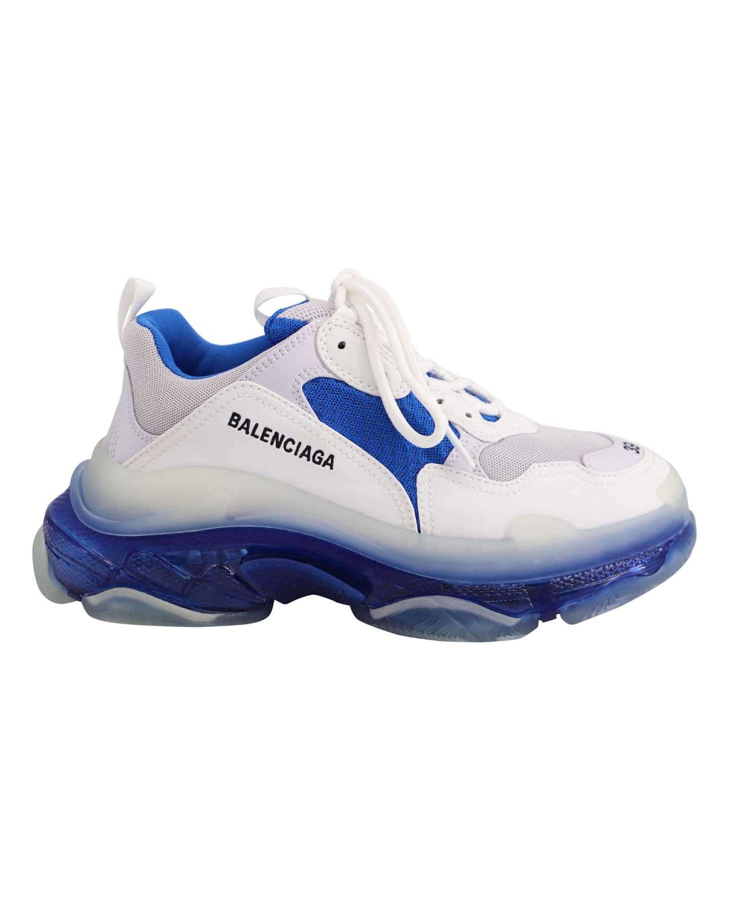 Balenciaga Triple S Sneaker mit klarer Sohle aus weißem, blauem Nylon