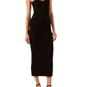 Eve Twist Front Halter Midikleid in schwarz