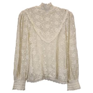 LoveShackFancy Vintage hoher Hals oben in weißer Baumwollspitze 7733803614268