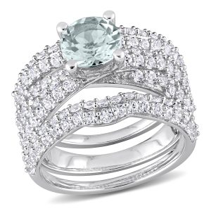 Mimi & Max 3 3/4ct TGW Aquamarine Created weißer Saphir Brautring in Sterling Silber