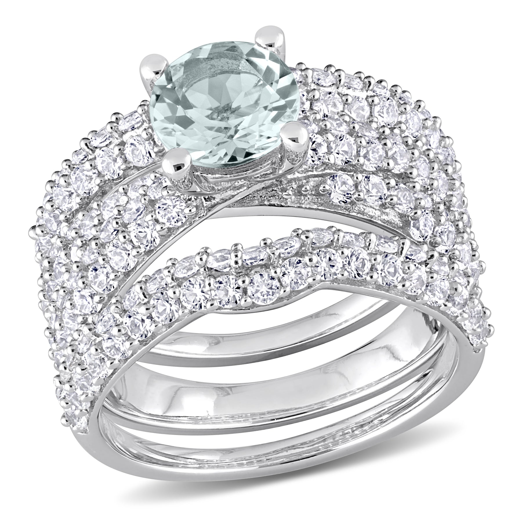 Mimi & Max 3 3/4ct TGW Aquamarin erstellt weißen Saphir Brautring Set in Sterling Silber