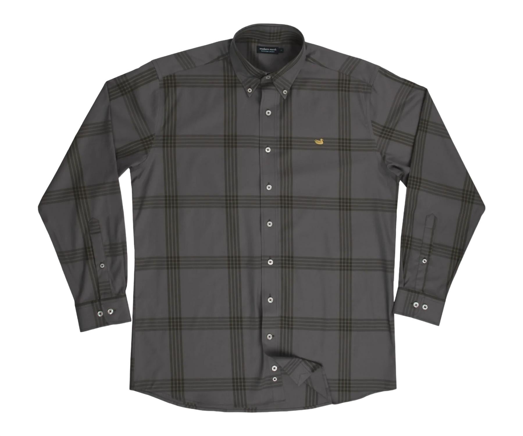 Herren Trussville Windowpane Kleid Hemd in Mitternacht Grau/dunkel Oliv
