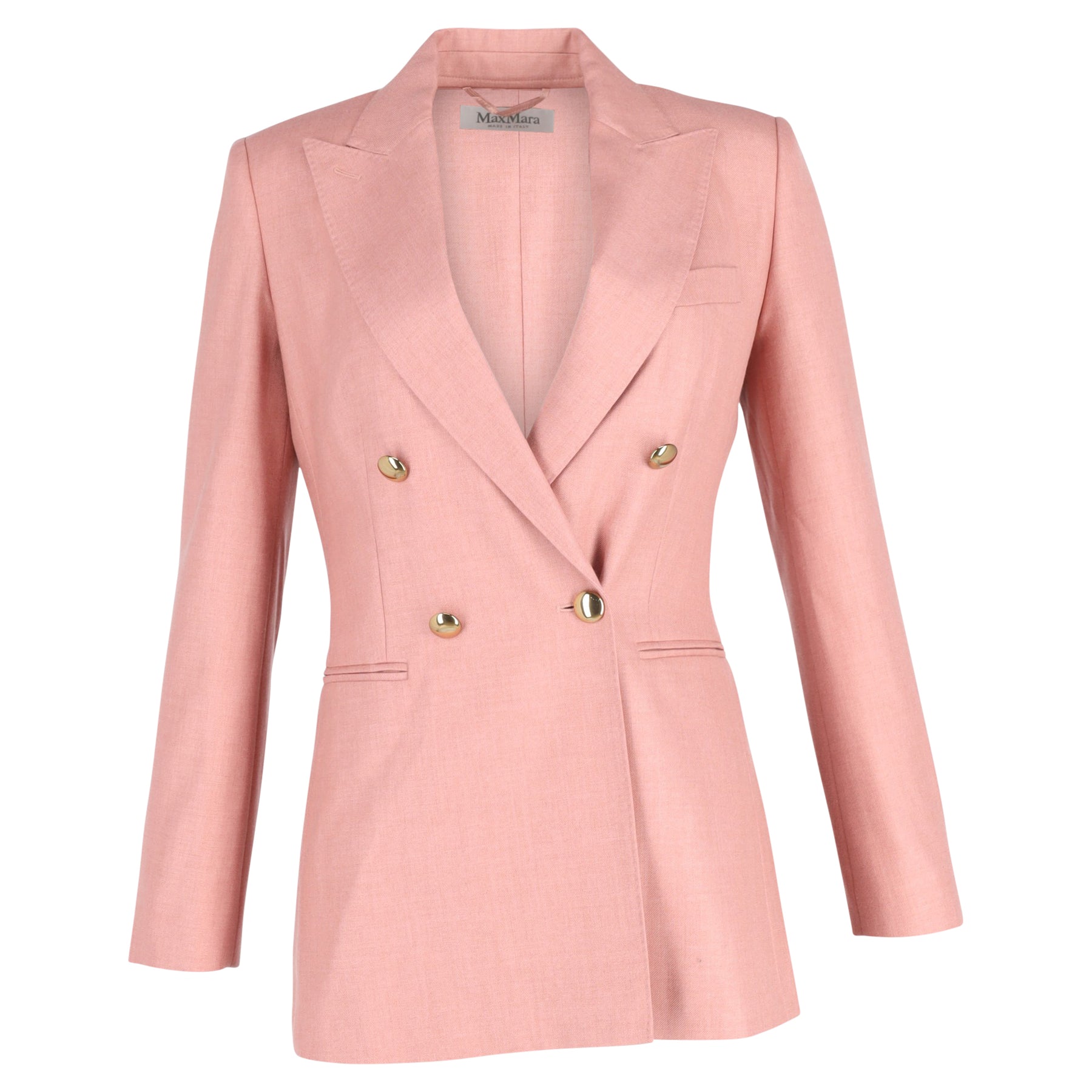 Max Mara Lamine Zweireihiger Blazer aus Pastellrosa Seide Blend Twill
