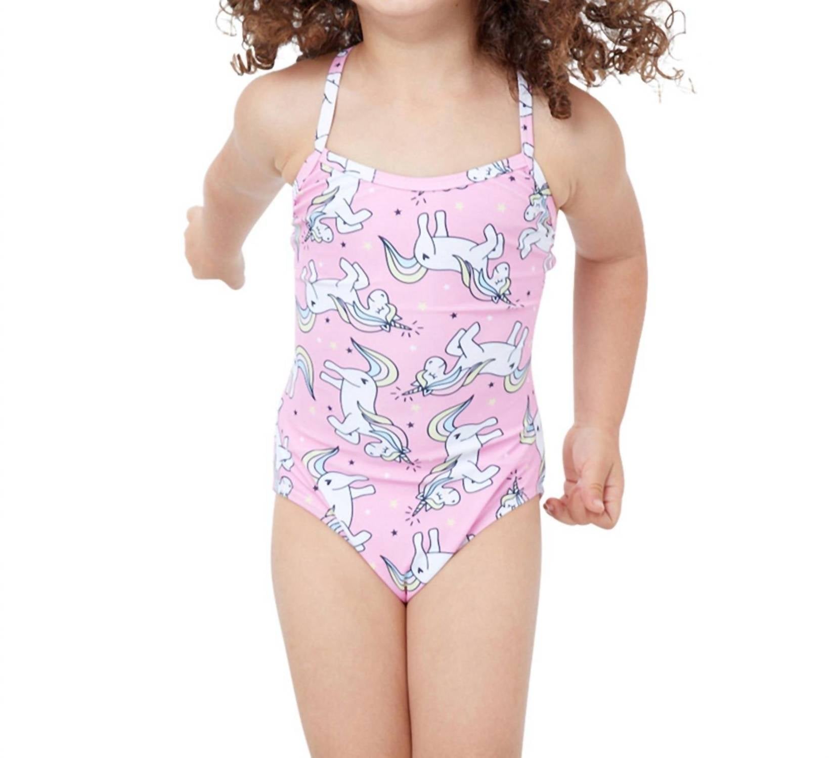 Mädchen runden Hals One Piece Badeanzug In Gtk Rosa Einhorn