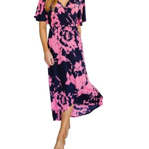 Cheer Me Up Blumen-Maxikleid in Marineblau/Rosa
