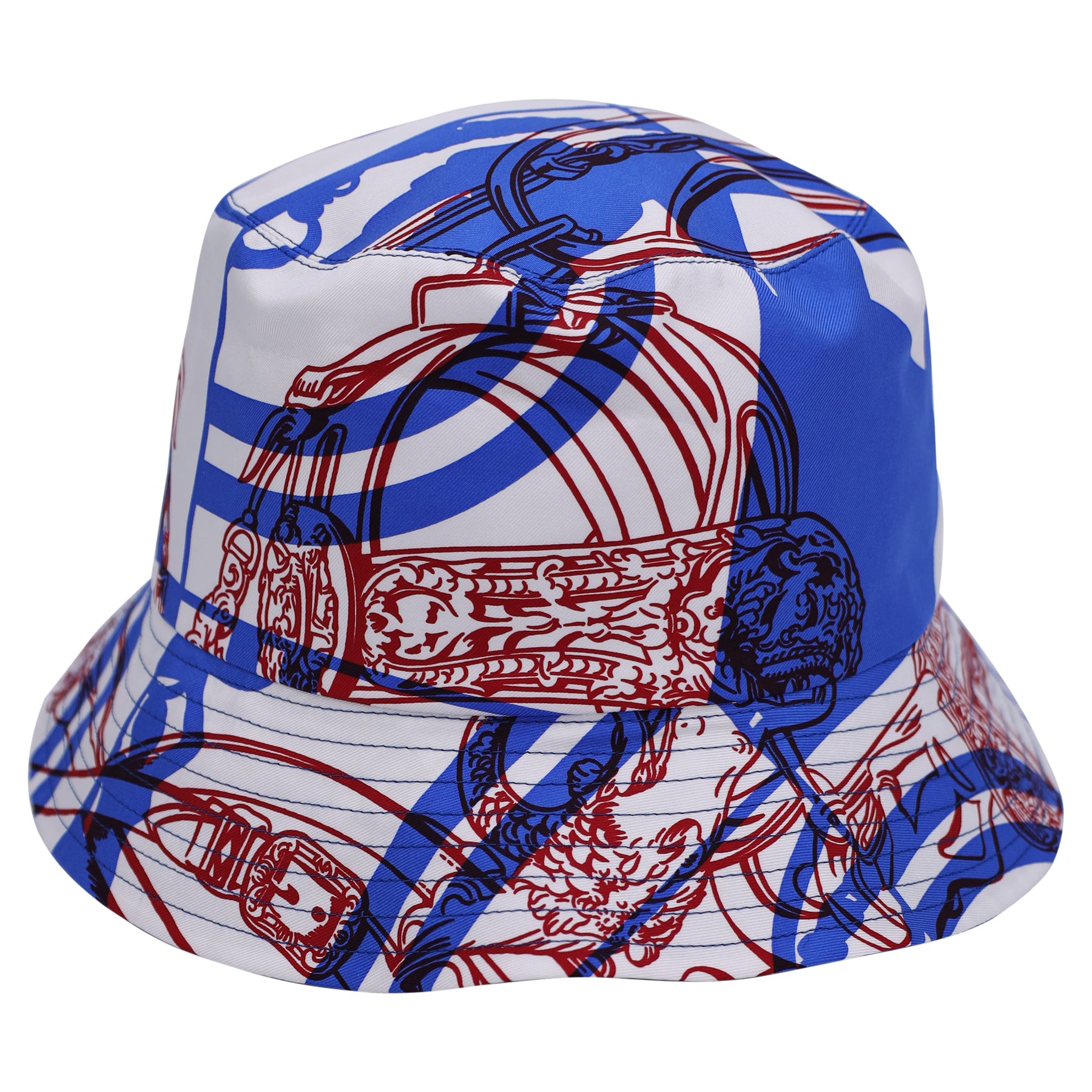 Hermès Reverso Bucket Hut aus blauer Seide