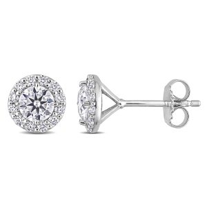 Mimi & Max 1 1/3ct DEW Created Moissanite Round Halo Stud Ohrringe aus Sterling Silber