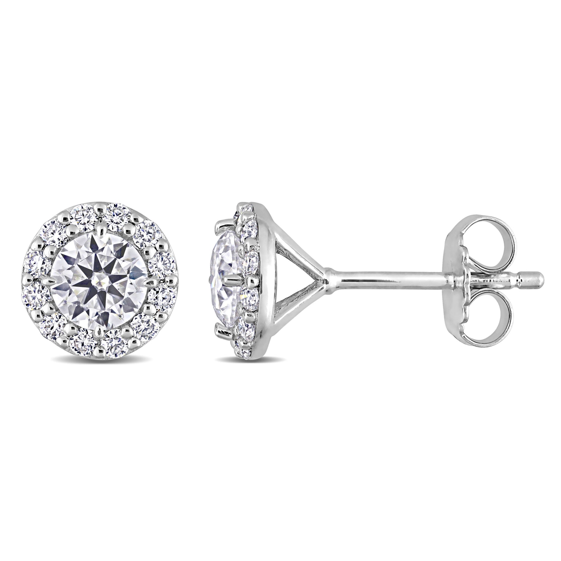 Mimi & Max 1 1/3ct DEW erstellt Moissanit Runde Halo Ohrstecker in Sterling Silber